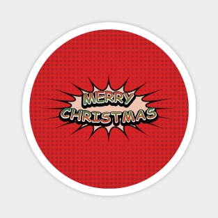 Comic Book Style 'Merry Christmas' Message on Red Magnet